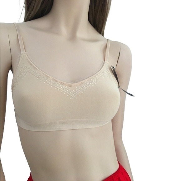 WACOAL Nylon Bra Bralette Unwired Nude Tulle Embellished Lace 36 Unpadded - Picture 7 of 9